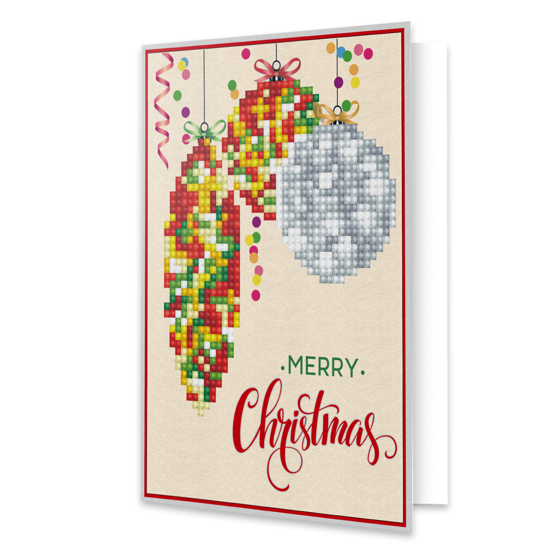 Diamond Dotz Merry Christmas Baubles Trad Greeting Card - 5.0" x 7.0"