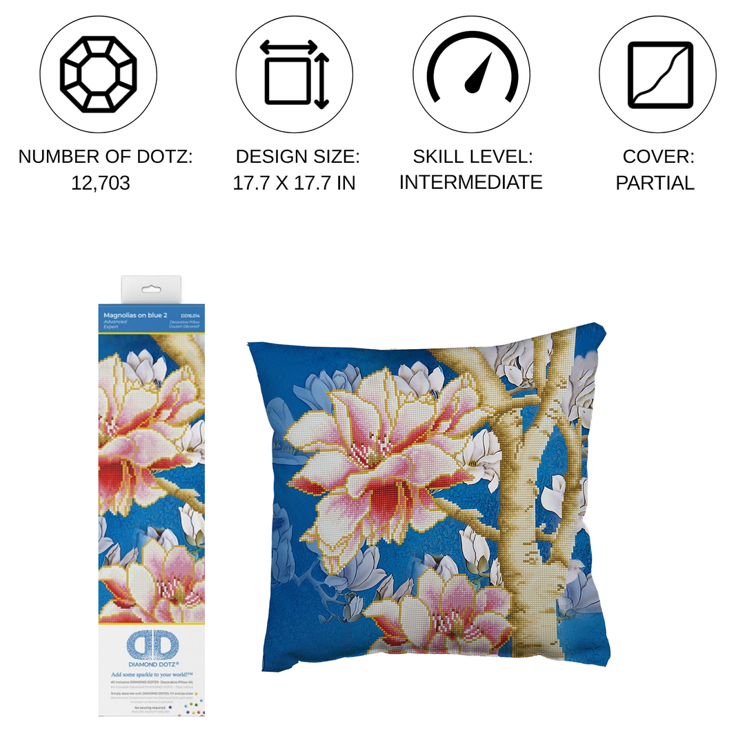 Diamond Dotz Magnolias on Blue 2 Pillow - 17.7 x 17.7 in