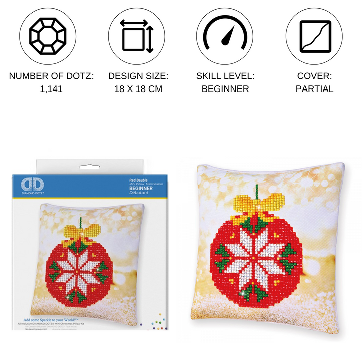 Diamond Dotz Red Bauble Pillow - 7 x 7 in