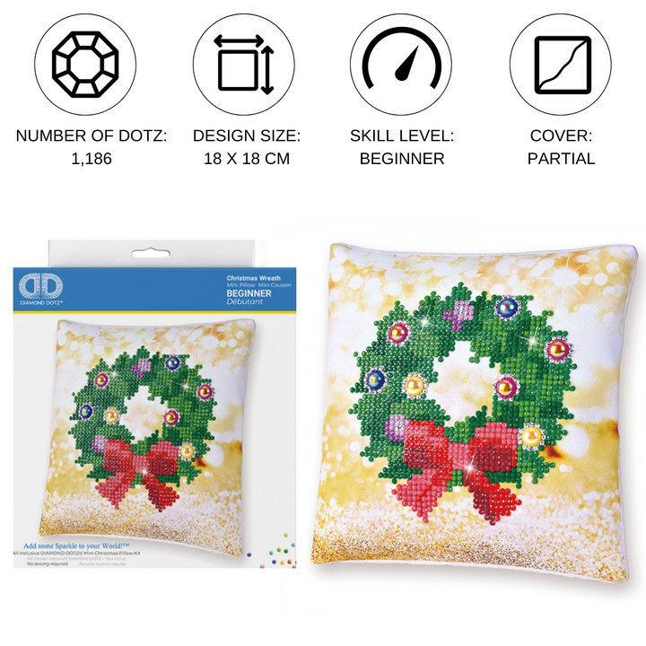 Diamond Dotz Christmas Wreath Pillow - 7 x 7 in