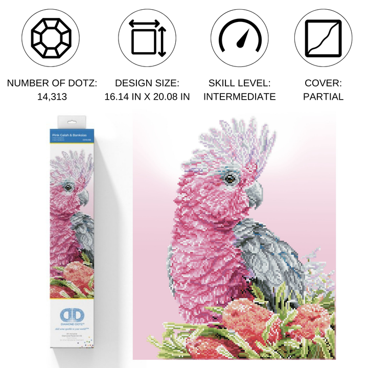 Diamond Dotz Pink Galah & Banksias - 16.14 x 20.08 in