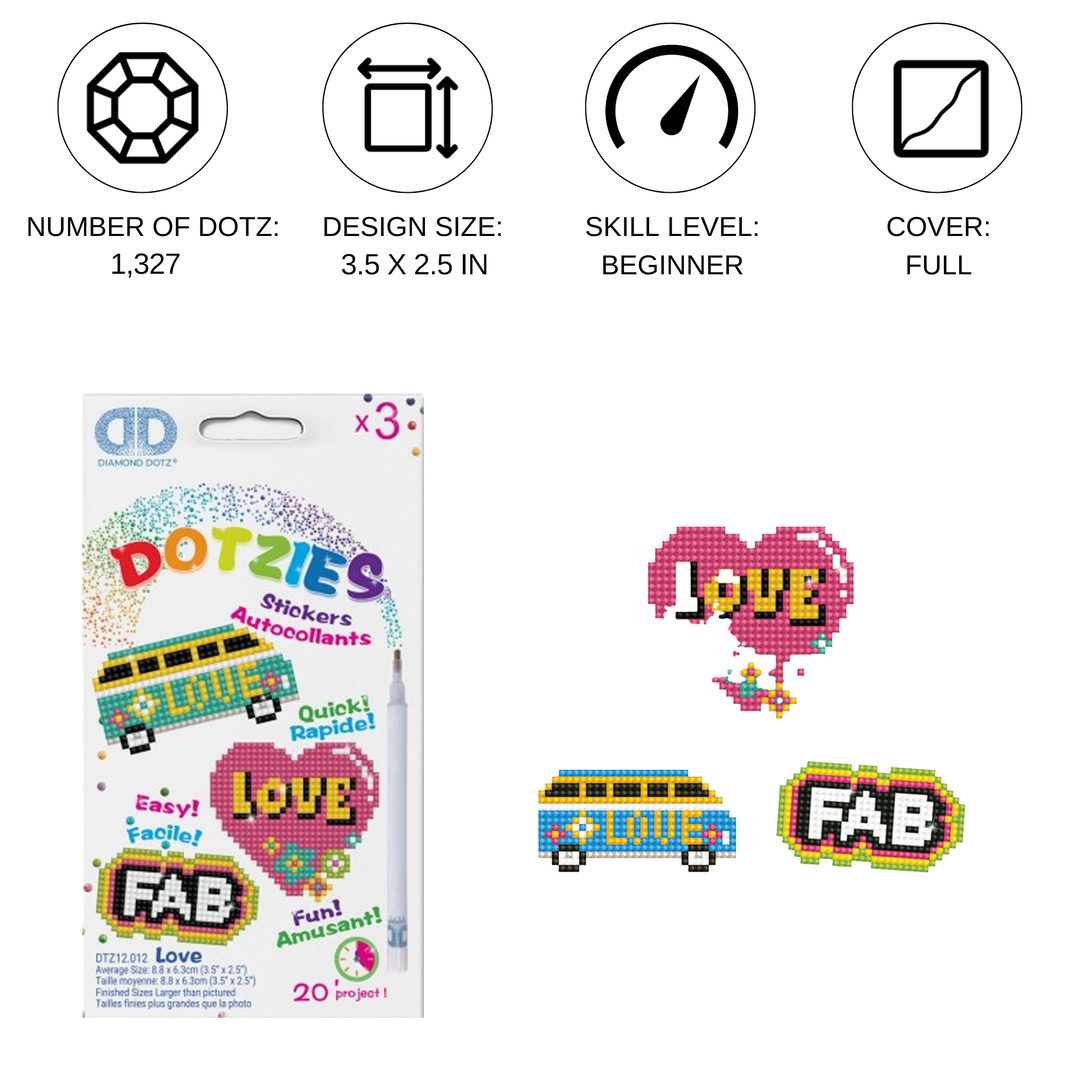 Diamond Dotz 3 Stickers Multipack - LOVE