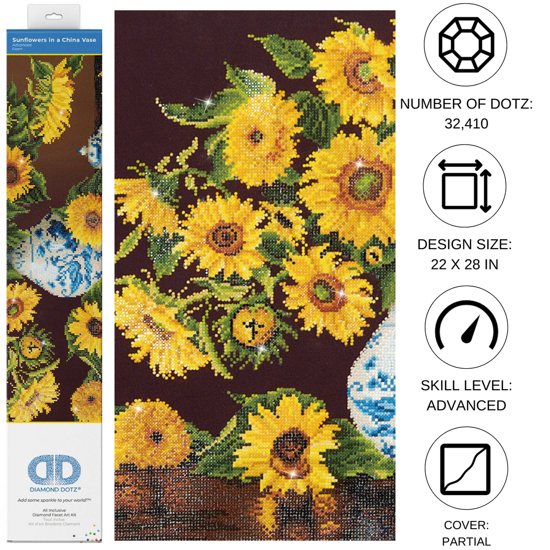 Diamond Dotz Sunflowers in a China Vase - 28 x 22 in