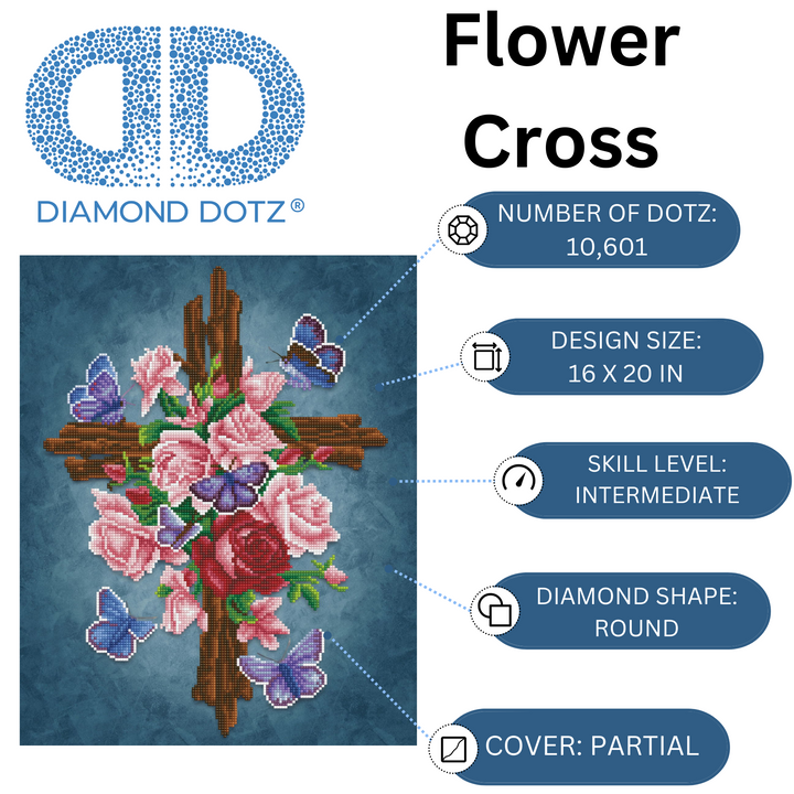 Diamond Dotz Flower Cross - 12.6 x 12.6 in