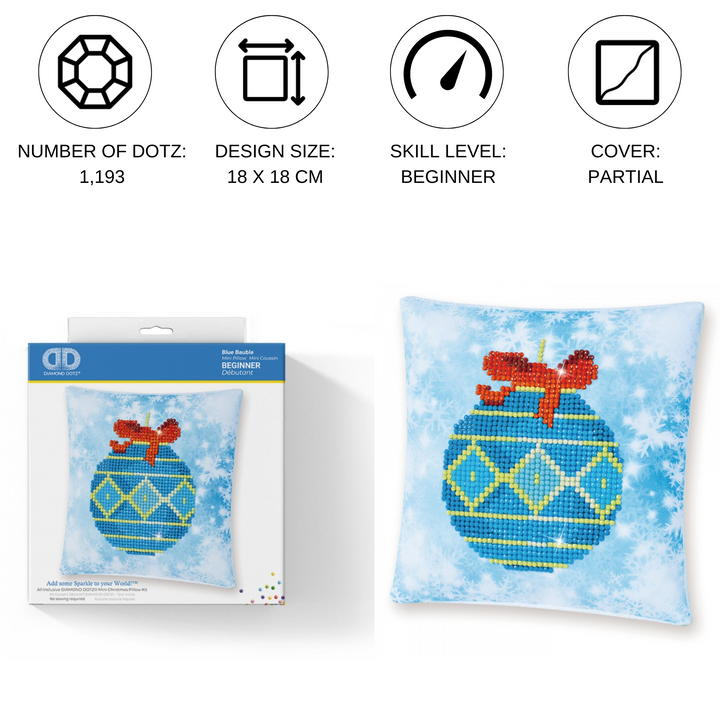 Diamond Dotz Blue Bauble Pillow - 7 x 7 in