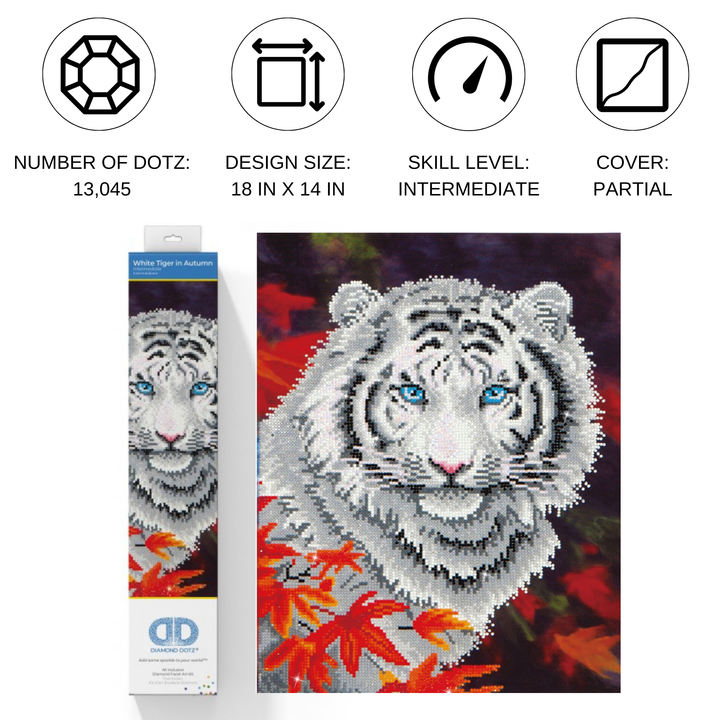 Diamond Dotz White Tiger in Autumn - 12.6 x 12.6 in