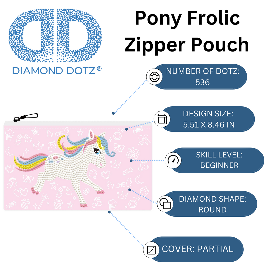 Diamond Dotz Pony Frolic Zipper Pouch - 5.51 x 8.46 in