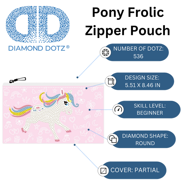 Diamond Dotz Pony Frolic Zipper Pouch - 5.51 x 8.46 in