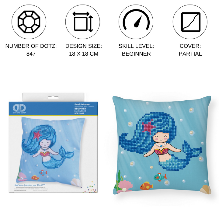 Diamond Dotz Pearl Swimmer Mini Pillow - 7.1 x 7.1 in