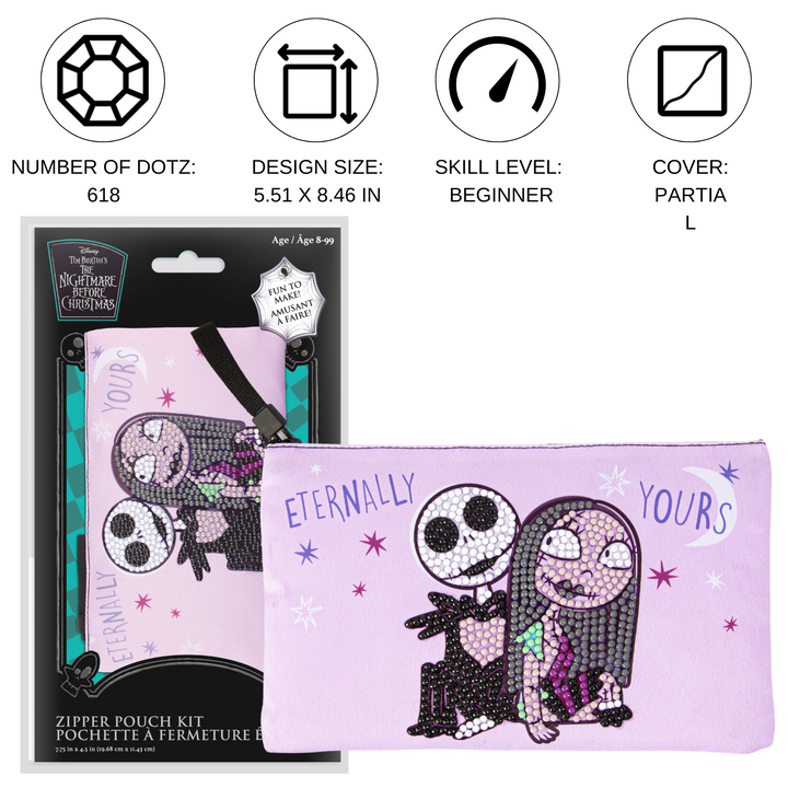 Diamond Dotz Jack and Sally Zipper Pouch - 7.75 x  4.5