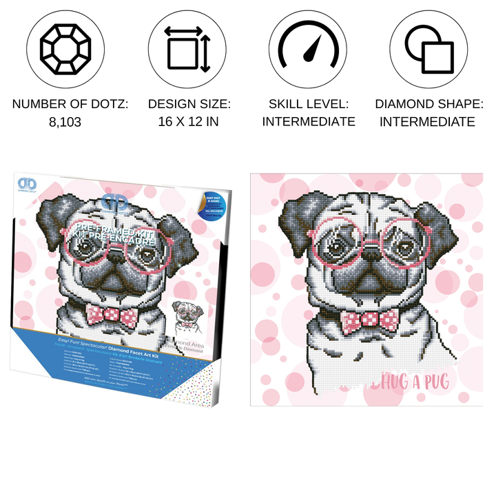 Diamond Dotz Hug A Pug with Frame - 16 x 12 in
