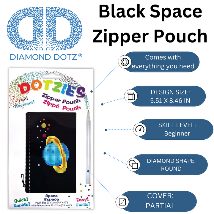 Diamond Dotz Black Space Zipper Pouch - 5.51 x 8.46 in
