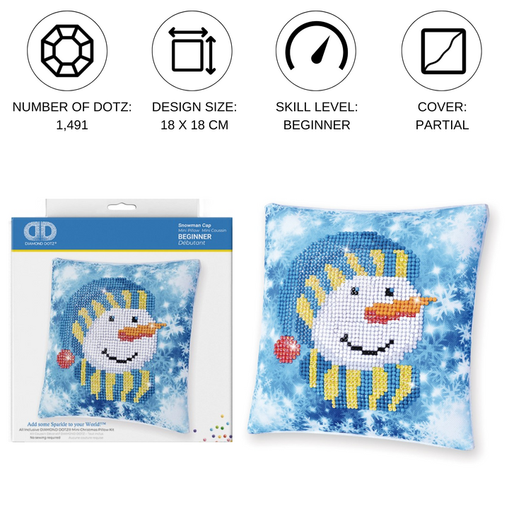 Diamond Dotz Snowman Cap Pillow - 7 x 7 in