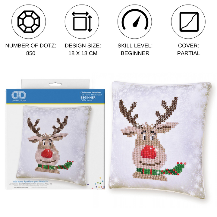 Diamond Dotz Christmas Reindeer Pillow - 7 x 7 in