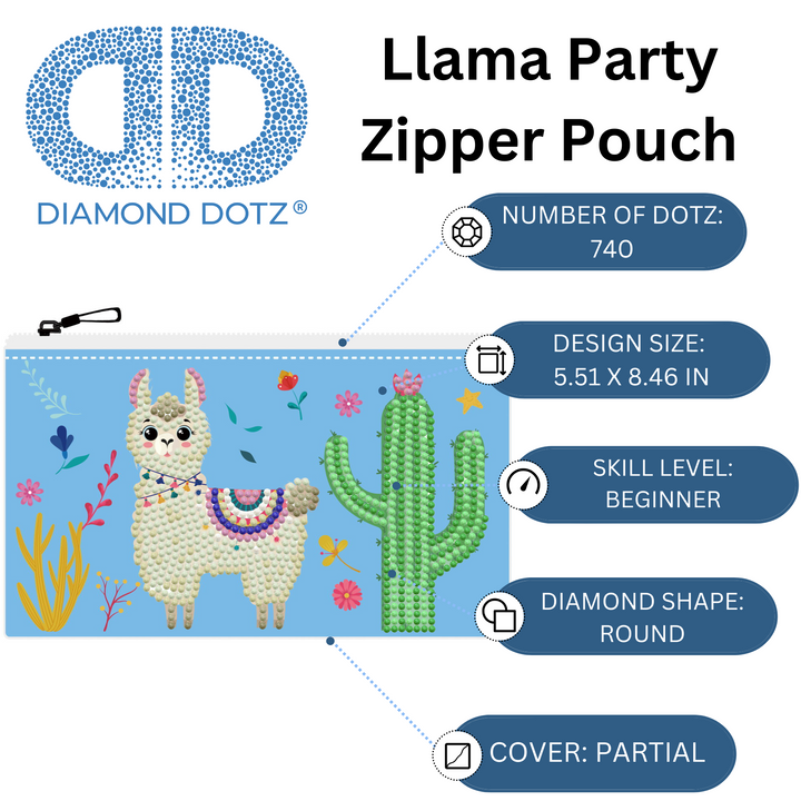 Diamond Dotz Llama Party Zipper Pouch - 5.51 x 8.46 in