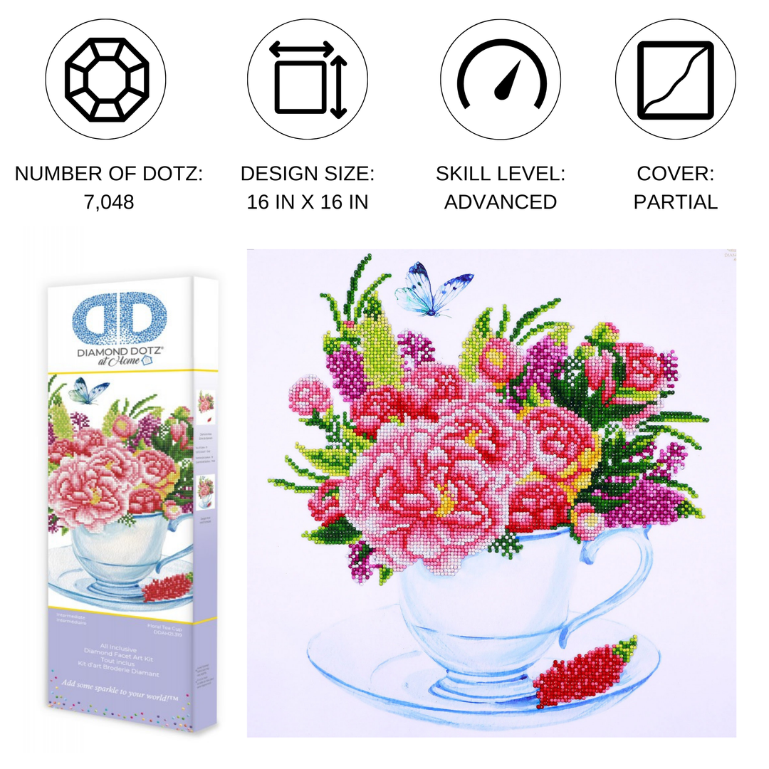 Diamond Dotz Floral Tea Cup - 12.6 x 12.6 in
