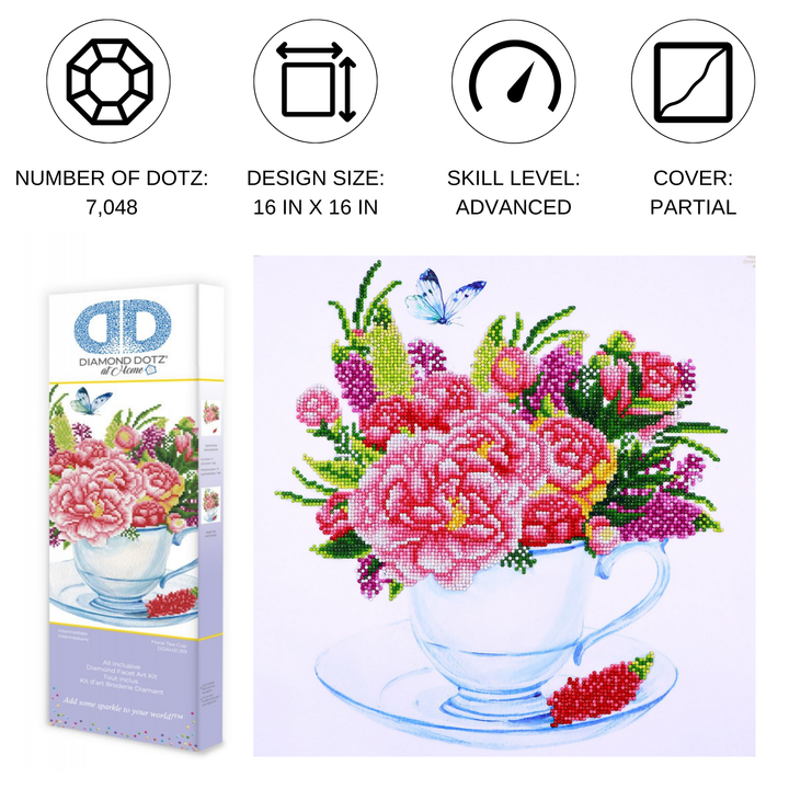 Diamond Dotz Floral Tea Cup - 12.6 x 12.6 in