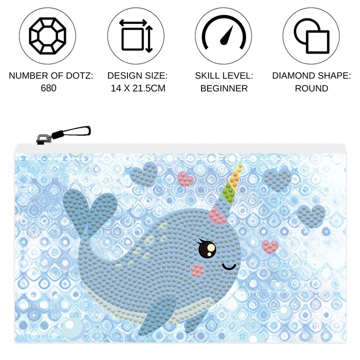 Diamond Dotz Narwhal Love Zipper Pouch - 5.51 x 8.46 in