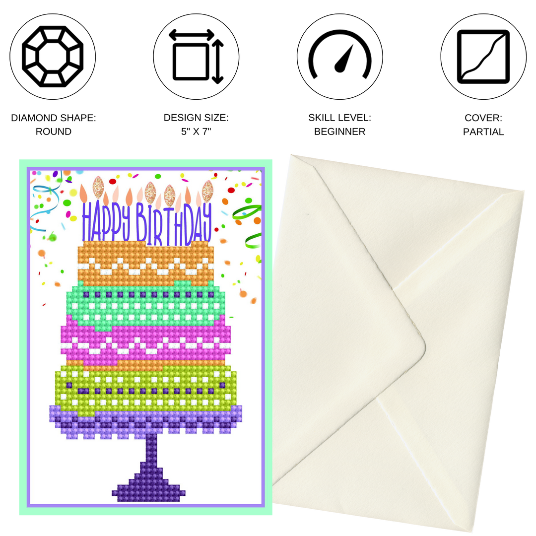 Diamond Dotz Happy Birthday Cake - Diamond Painting Greeting Card
