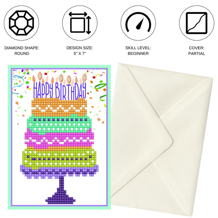 Diamond Dotz Happy Birthday Cake - Diamond Painting Greeting Card