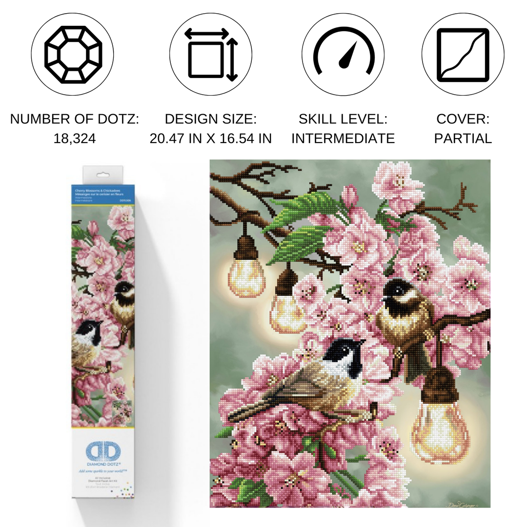 Diamond Dotz Cherry Blossoms & Chickadees - 20 x 16 in