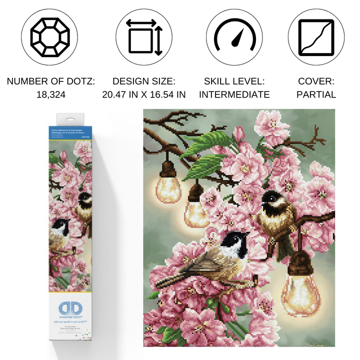 Diamond Dotz Cherry Blossoms & Chickadees - 20 x 16 in