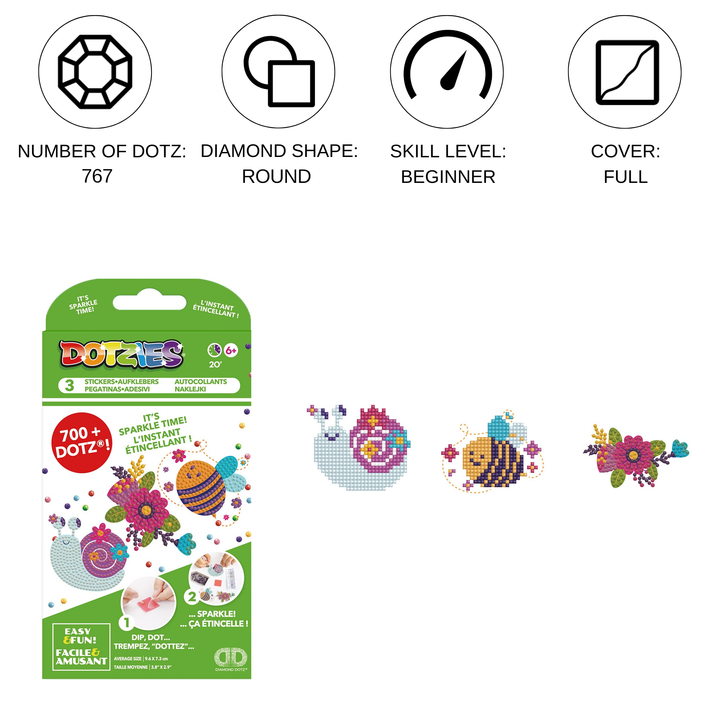 Diamond Dotz DOTZIES 3 STICKERS Multi Pack - Garden Friends