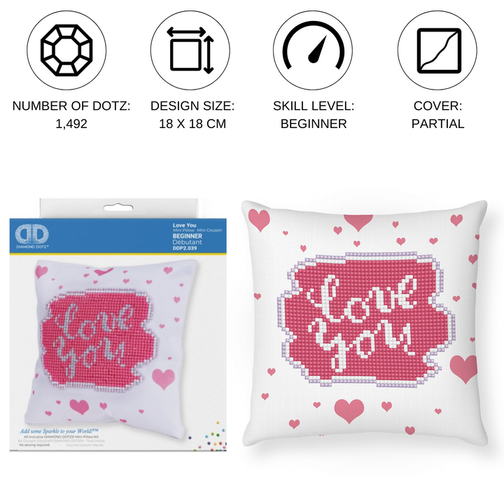 Diamond Dotz Love You Mini Pillow - 7.1 x 7.1 in