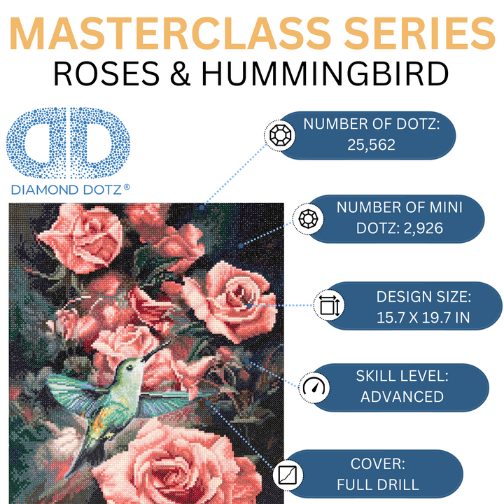 Diamond Dotz Roses & Hummingbird - Masterclass - 15.7 x 19.7 in