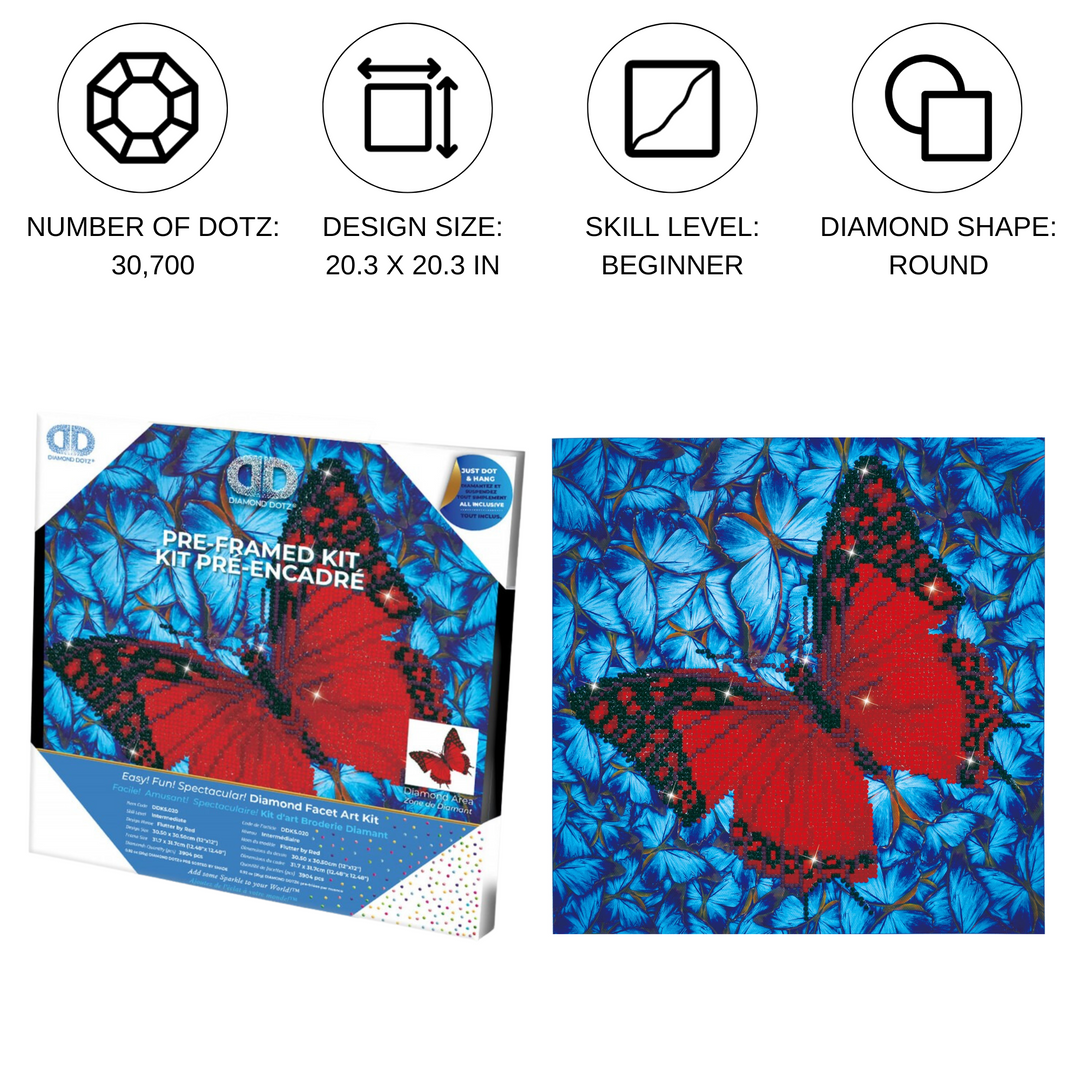 Diamond Dotz Flutter by Red with Frame - 12 x 12 in