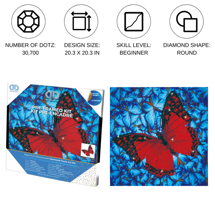 Diamond Dotz Flutter by Red with Frame - 12 x 12 in