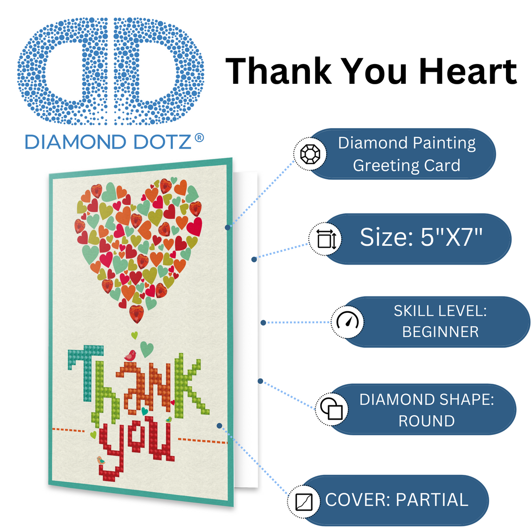 Diamond Dotz Thank You Heart - Diamond Painting Greeting Card