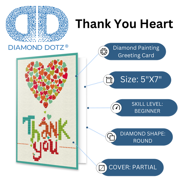 Diamond Dotz Thank You Heart - Diamond Painting Greeting Card