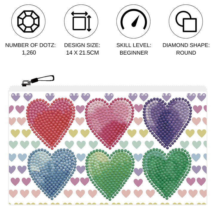 Diamond Dotz Love Hearts Zipper Pouch - 5.51 x 8.46 in