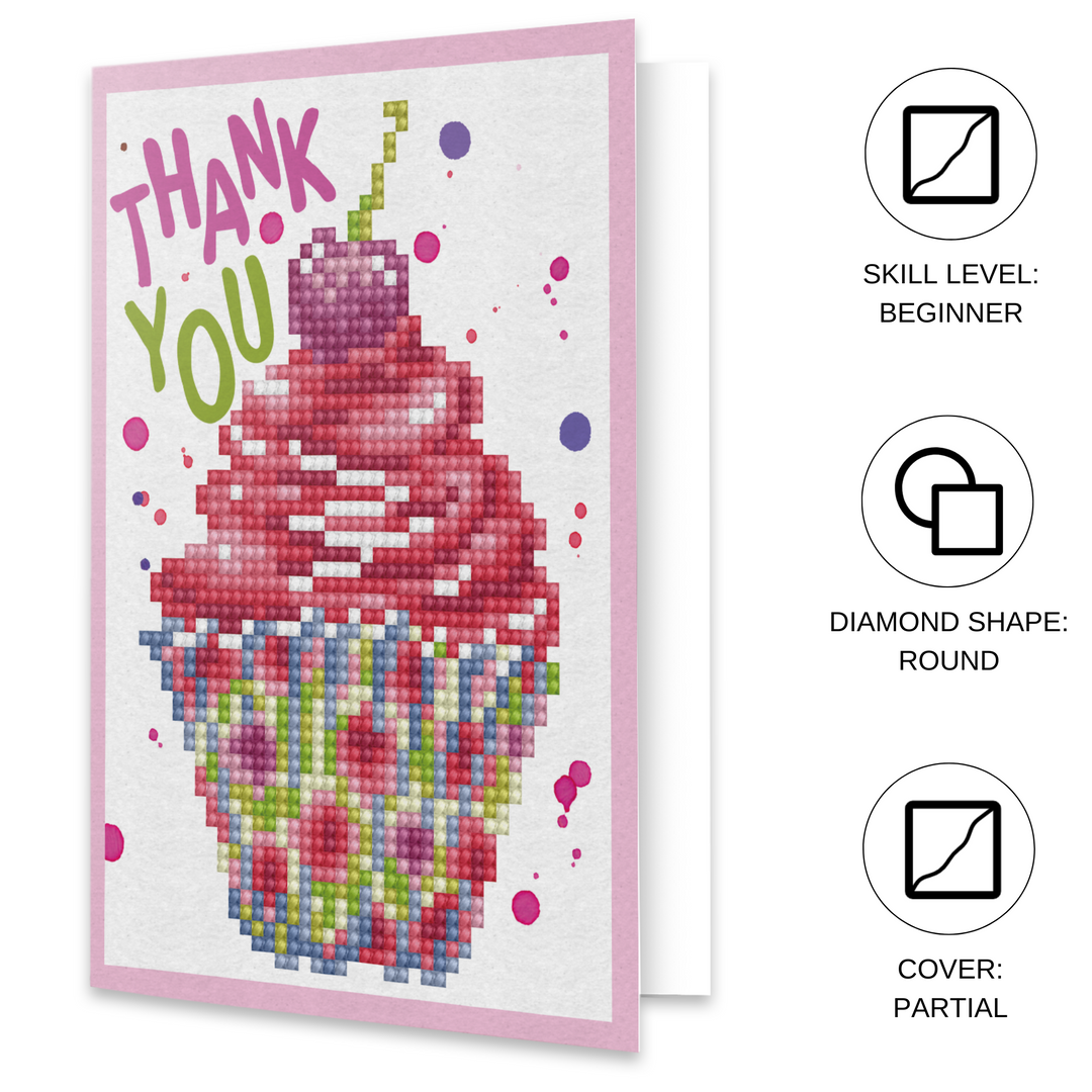 Diamond Dotz Cup Cake Thank You - Diamond Painting Greeting Card