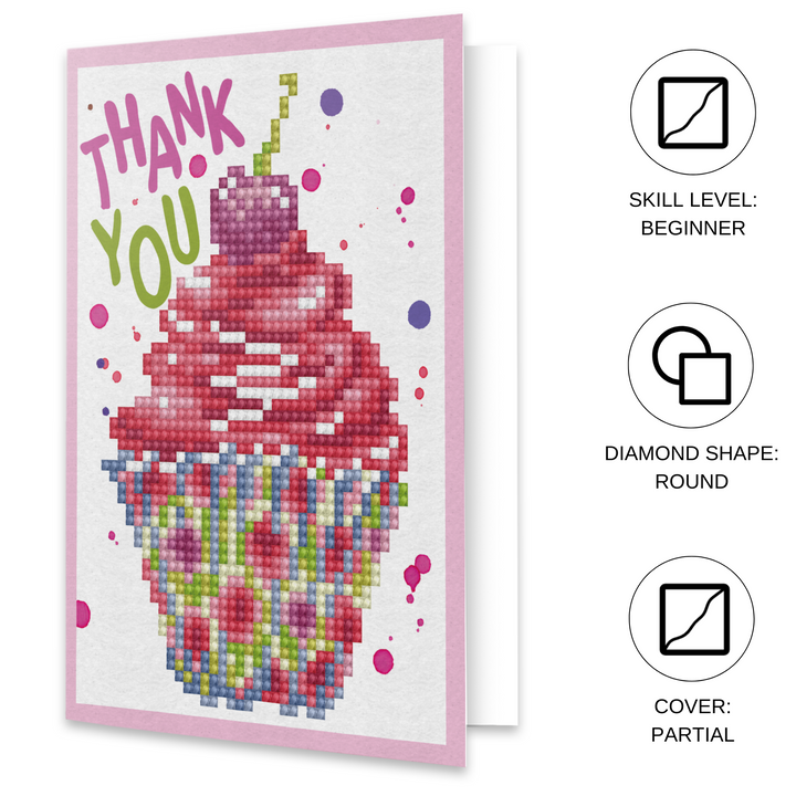 Diamond Dotz Cup Cake Thank You - Diamond Painting Greeting Card