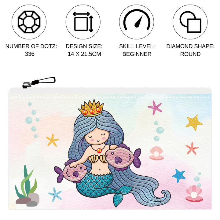 Diamond Dotz Mer Princess Zipper Pouch - 5.51 x 8.46 in