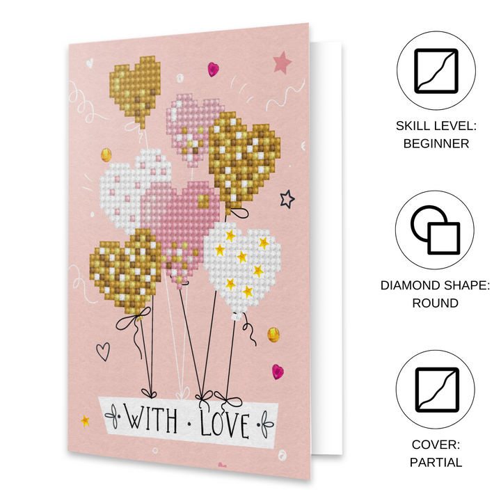 Diamond Dotz Love Balloons - Diamond Painting Greeting Card