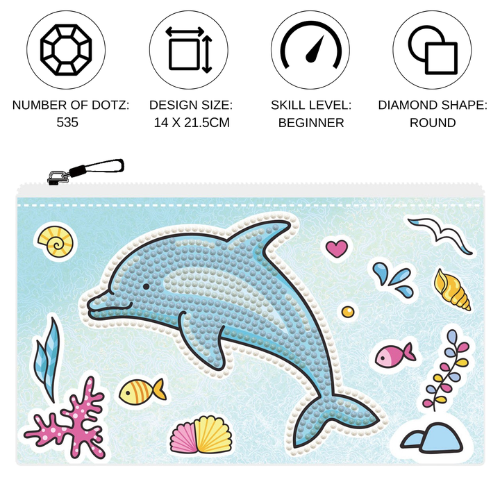 Diamond Dotz Dolphin Party Zipper Pouch - 5.51 x 8.46 in