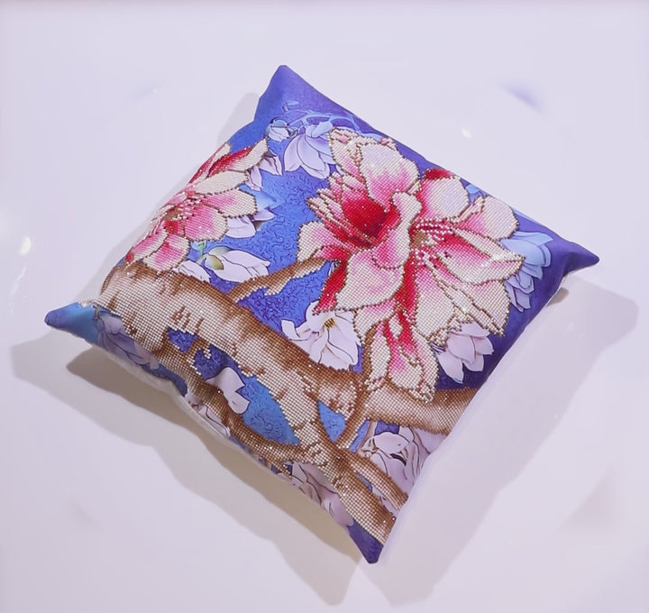 Diamond Dotz Magnolias on Blue 2 Pillow - 17.7 x 17.7 in